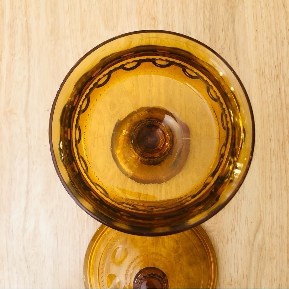 Indiana Glass King’s Crown Golden Amber Compote Thumbprint Pedestal Dish Vintage - Picture 6 of 11